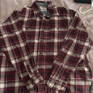 Wrangler Men's Casual Button Down Shirt - Burgundy and White Plaid